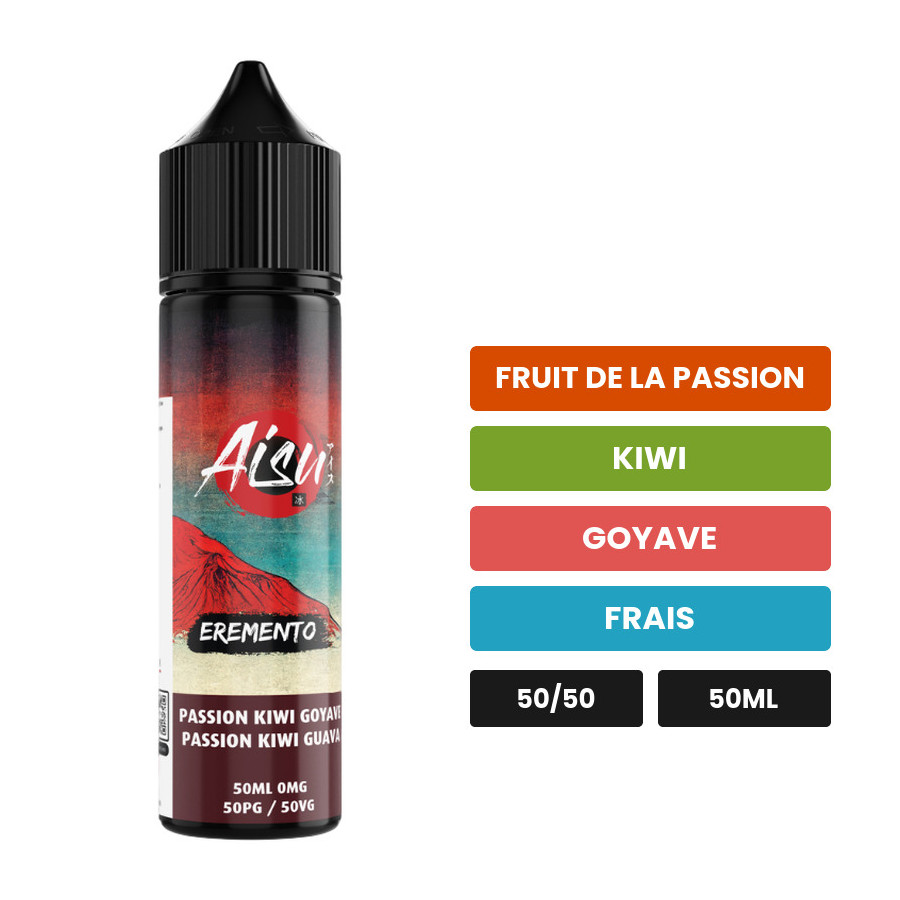 E-liquide Passion Kiwi Goyave d'Aisu, 50 ml, saveurs fruit de la passion, kiwi, goyave et 1 autre.