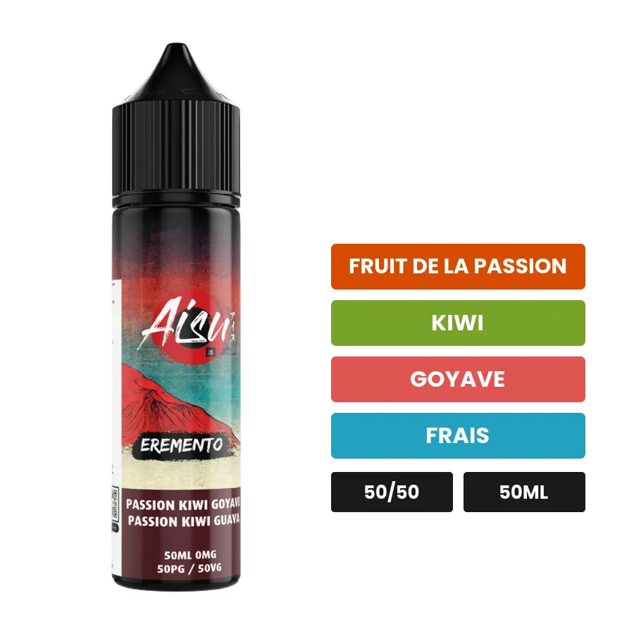 E-liquide Passion Kiwi Goyave d'Aisu, 50 ml, saveurs fruit de la passion, kiwi, goyave et 1 autre.