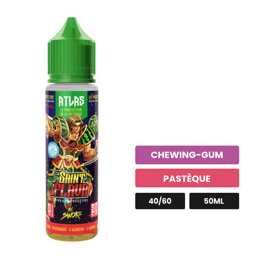 E-liquide Atlas de Swoke, 50 ml, saveurs chewing-gum et pastèque.