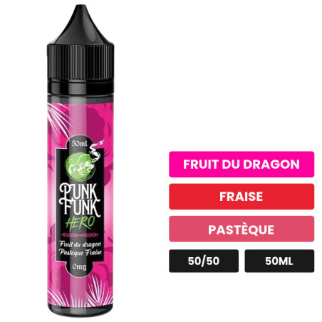 E-liquide Fruit Du Dragon Pastèque Fraise de Punk Funk Hero, 50 ml, saveurs fruit du dragon, fraise et pastèque.