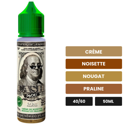 E-liquide Cash de Swoke, 50 ml, saveurs crème, noisette, nougat et 1 autre.