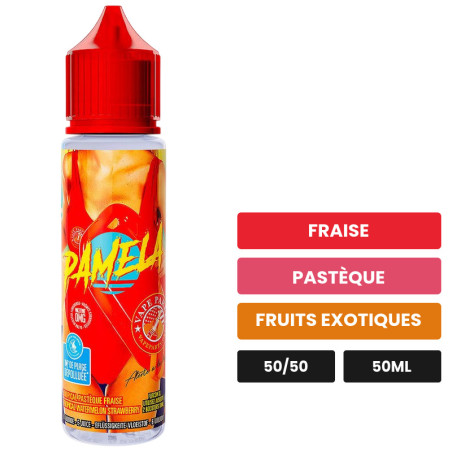 E-liquide Pamela de Swoke, 50 ml, saveurs fraise, pastèque et fruits exotiques.