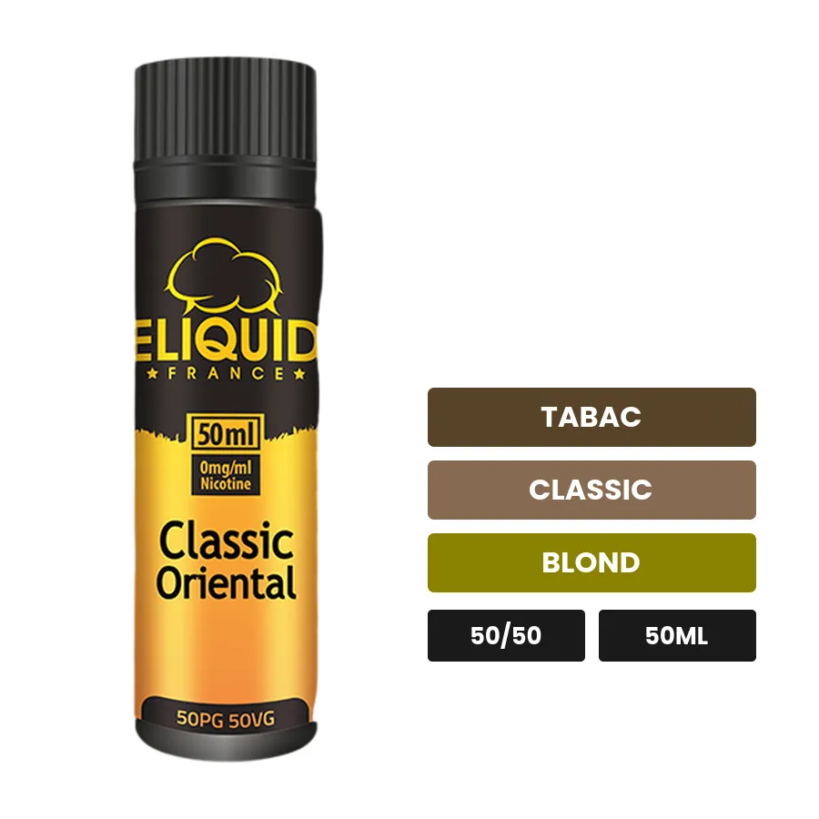 E-liquide Classic Oriental d'Eliquid France, 50 ml, saveurs tabac, classic et blond.