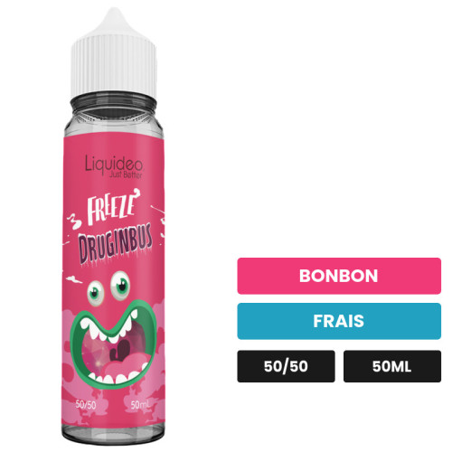 E-liquide Druginbus de Liquideo, 50 ml, saveurs bonbon et frais.