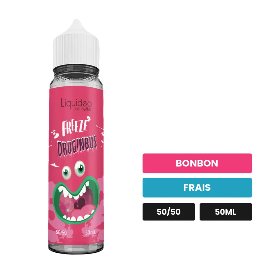 E-liquide Druginbus de Liquideo, 50 ml, saveurs bonbon et frais.