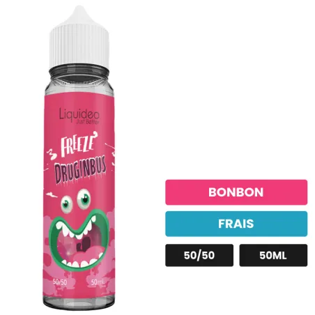 E-liquide Druginbus de Liquideo, 50 ml, saveurs bonbon et frais.