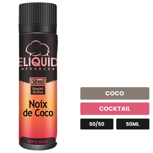 E-liquide Noix De Coco d'Eliquid France, 50 ml, saveurs coco et cocktail.