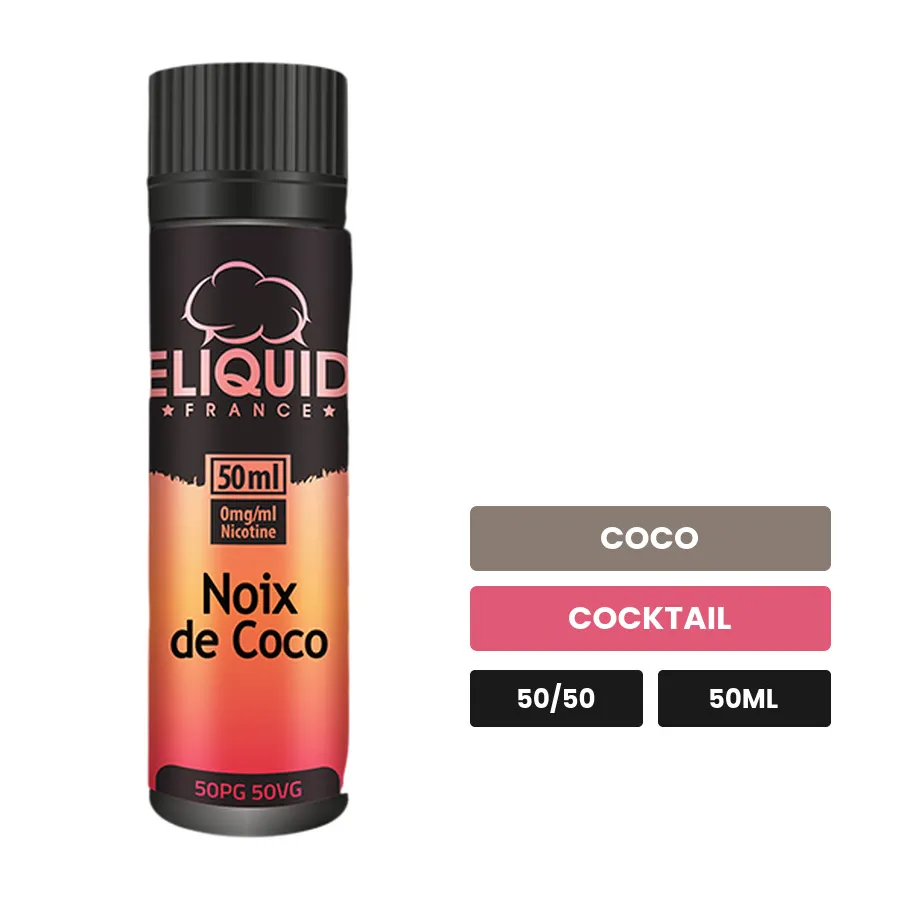 E-liquide Noix De Coco d'Eliquid France, 50 ml, saveurs coco et cocktail.