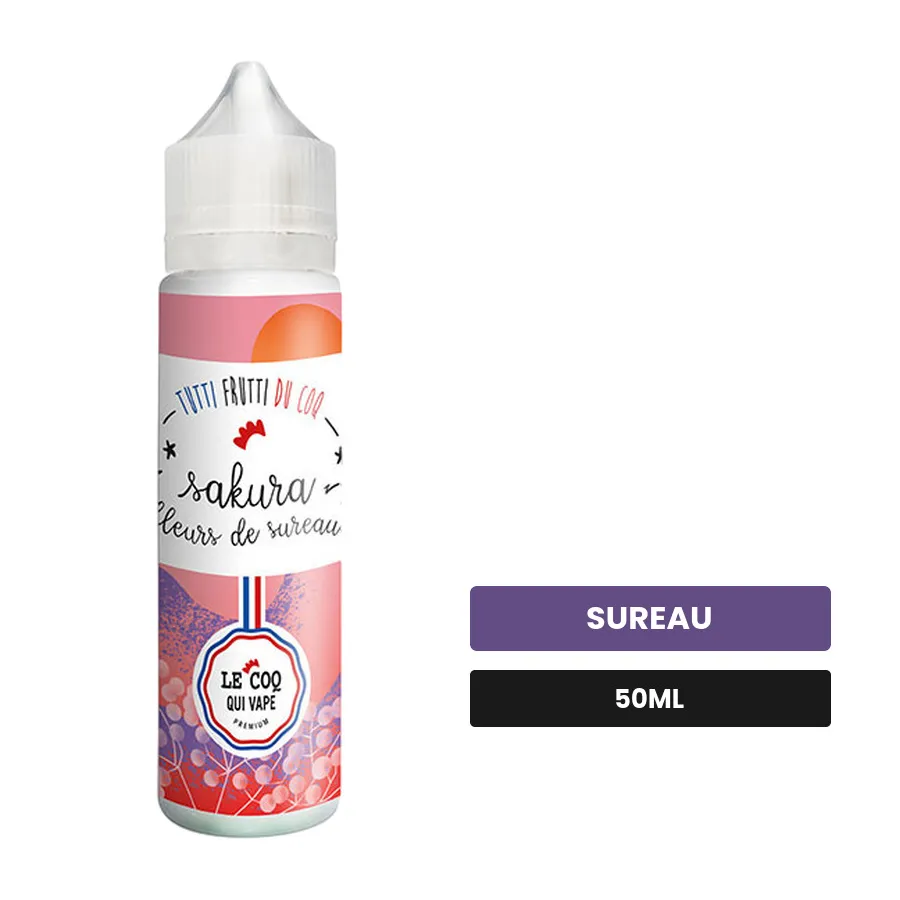 E-liquide Sakura Fleur De Sureau de Le Coq Qui Vape, 50 ml, saveur sureau.