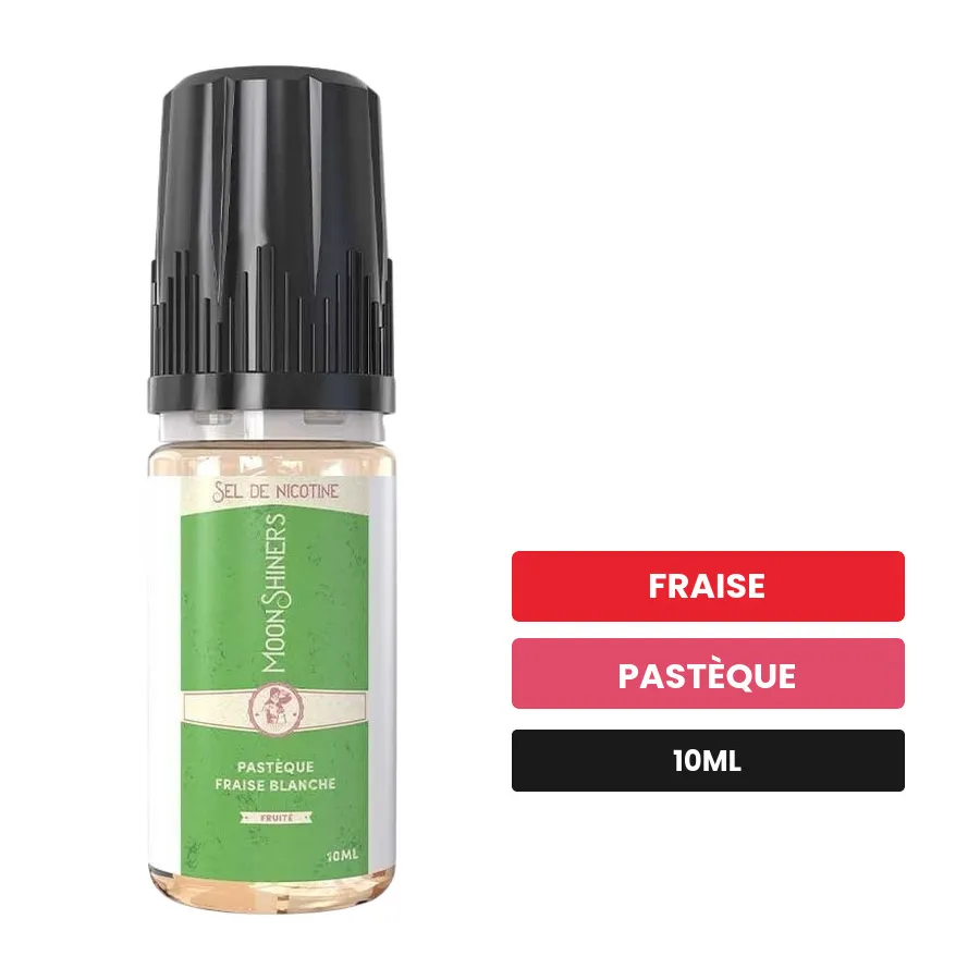 E-liquide Pastèque Fraise Blanche de Moonshiners, 10 ml, saveurs fraise et pastèque.