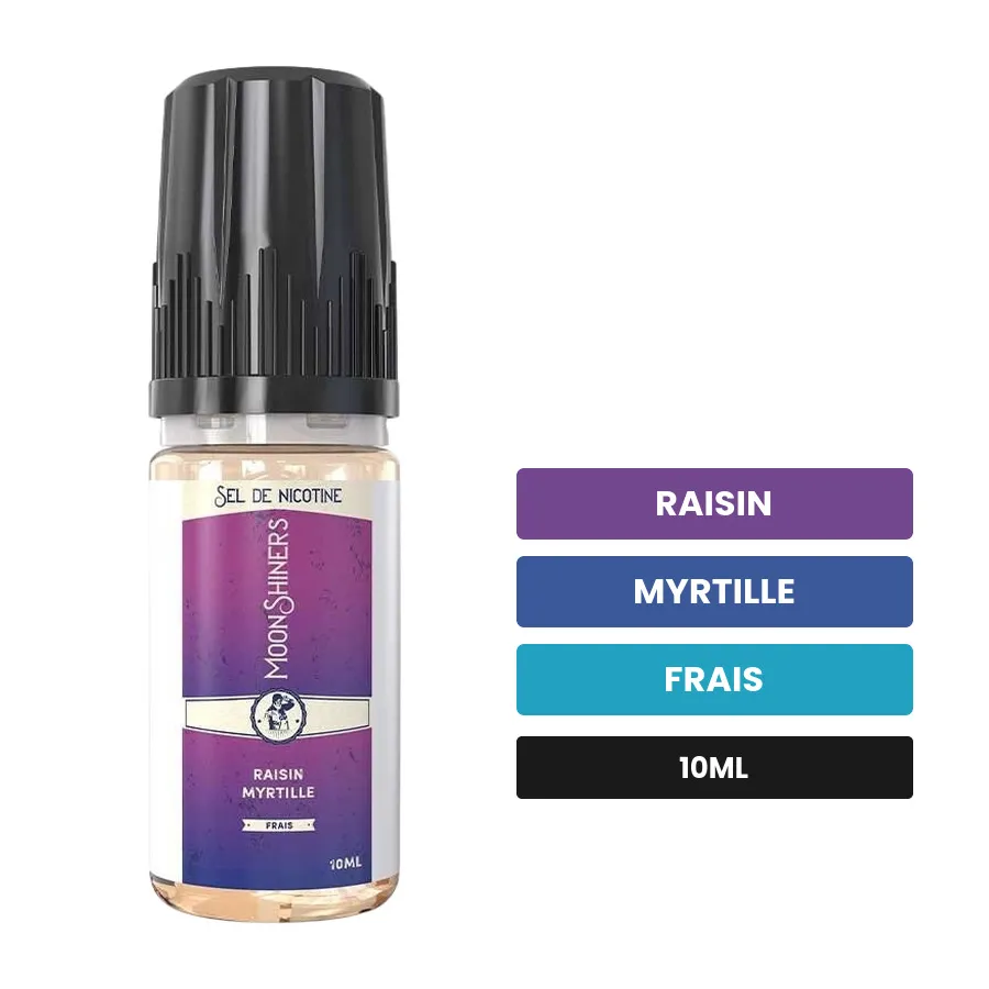 E-liquide Raisin Myrtille Frais de Moonshiners, 10 ml, saveurs raisin, myrtille et frais.