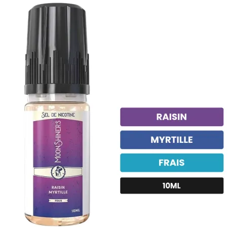 E-liquide Raisin Myrtille Frais de Moonshiners, 10 ml, saveurs raisin, myrtille et frais.