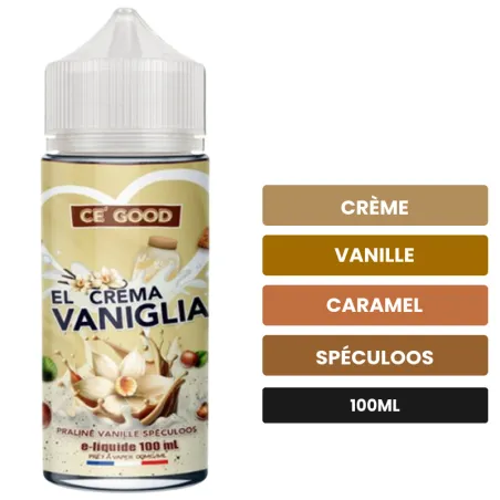 E-liquide El Crema Vaniglia de Ce'Good, 100 ml, saveurs crème, vanille, caramel et 2 autres.