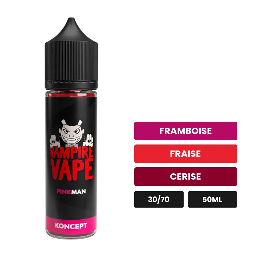 E-liquide Pinkman de Vampire Vape, 50 ml, saveurs framboise, fraise et cerise.