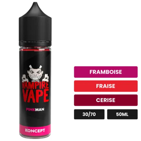 E-liquide Pinkman de Vampire Vape, 50 ml, saveurs framboise, fraise et cerise.