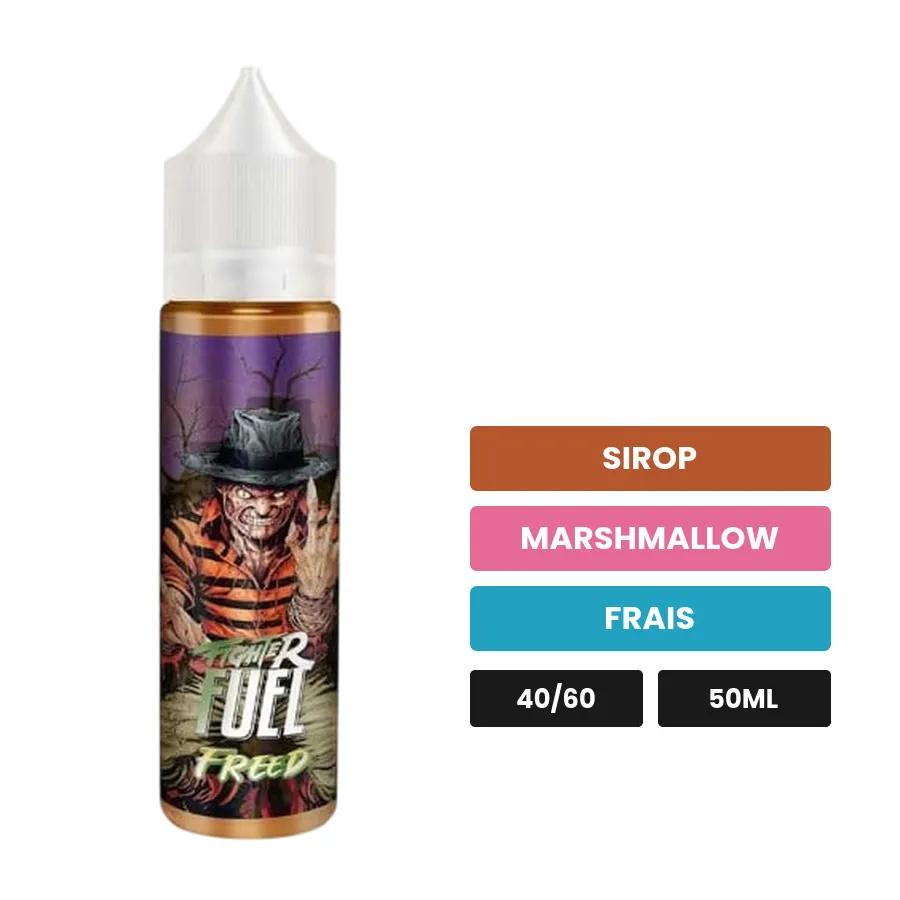 E-liquide Freed de Maison Fuel, 50 ml, saveurs sirop, marshmallow et frais.