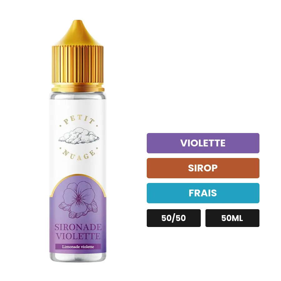 E-liquide Sironade Violette de Petit Nuage, 50 ml, saveurs violette, sirop et frais.