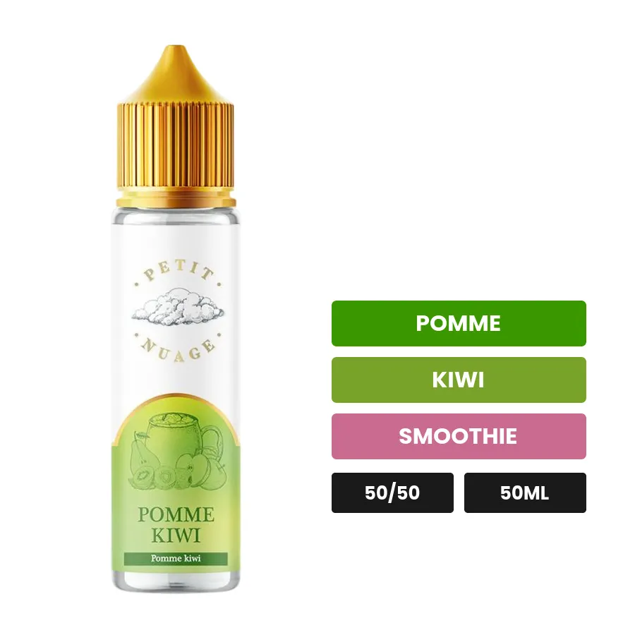 E-liquide Pomme Kiwi de Petit Nuage, 50 ml, saveurs pomme, kiwi et smoothie.