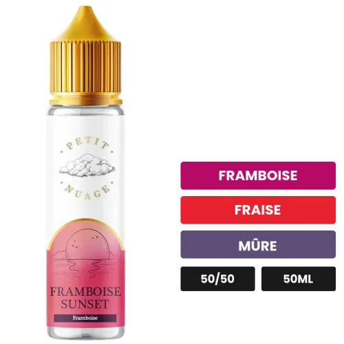 E-liquide Framboise Sunset de Petit Nuage, 50 ml, saveurs framboise, fraise et mûre.