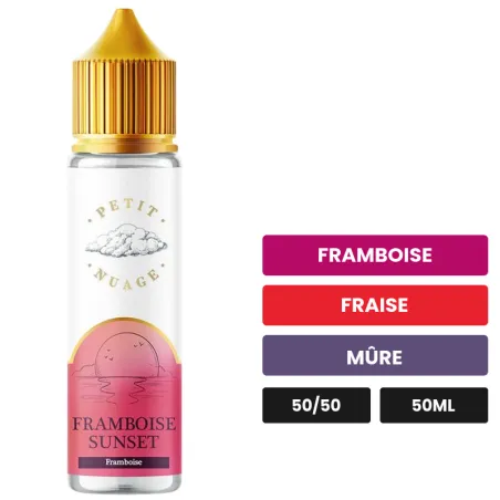 E-liquide Framboise Sunset de Petit Nuage, 50 ml, saveurs framboise, fraise et mûre.