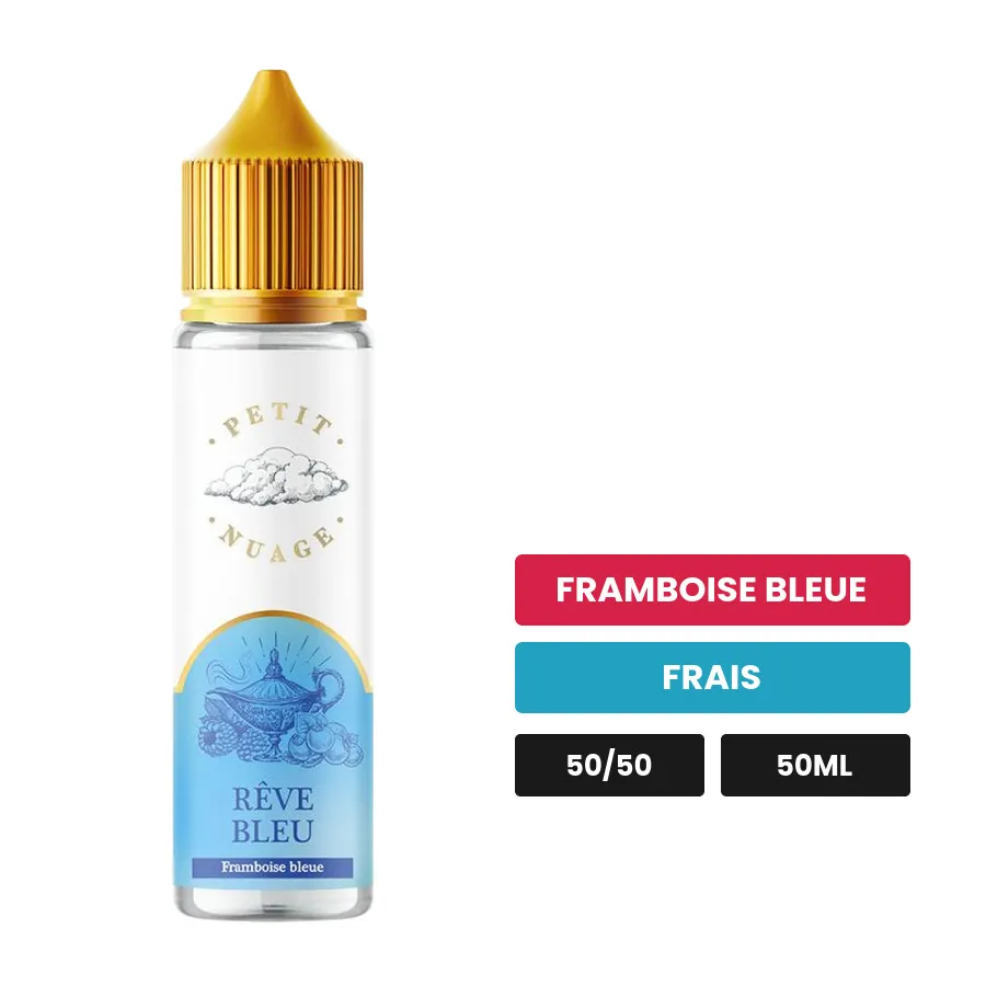 E-liquide Rêve Bleu de Petit Nuage, 50 ml, saveurs framboise bleue et frais.