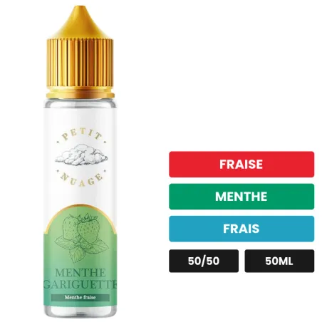 E-liquide Menthe Gariguette de Petit Nuage, 50 ml, saveurs fraise, menthe et frais.