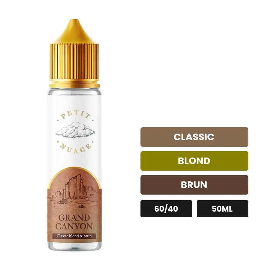 E-liquide Grand Canyon de Petit Nuage, 50 ml, saveurs classic, blond et brun.