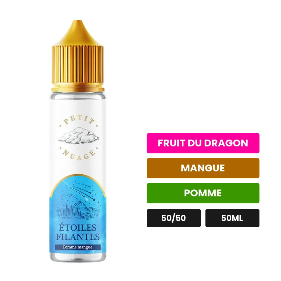E-liquide Étoiles Filantes de Petit Nuage, 50 ml, saveurs fruit du dragon, mangue et pomme.