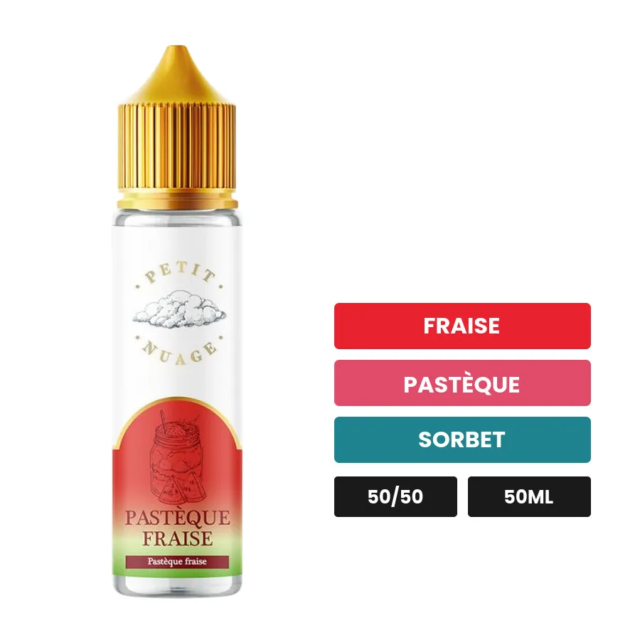 E-liquide Pastèque Fraise de Petit Nuage, 50 ml, saveurs fraise, pastèque et sorbet.