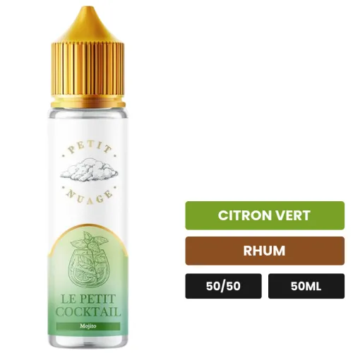 E-liquide Le Petit Cocktail de Petit Nuage, 50 ml, saveurs citron vert et rhum.