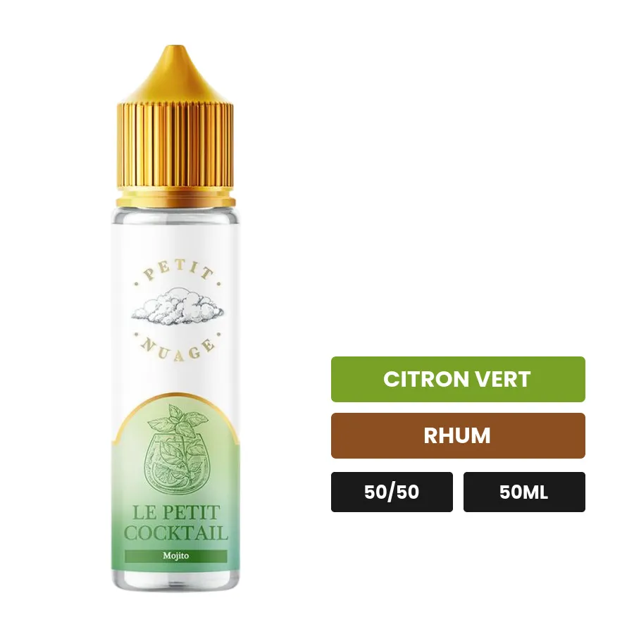 E-liquide Le Petit Cocktail de Petit Nuage, 50 ml, saveurs citron vert et rhum.