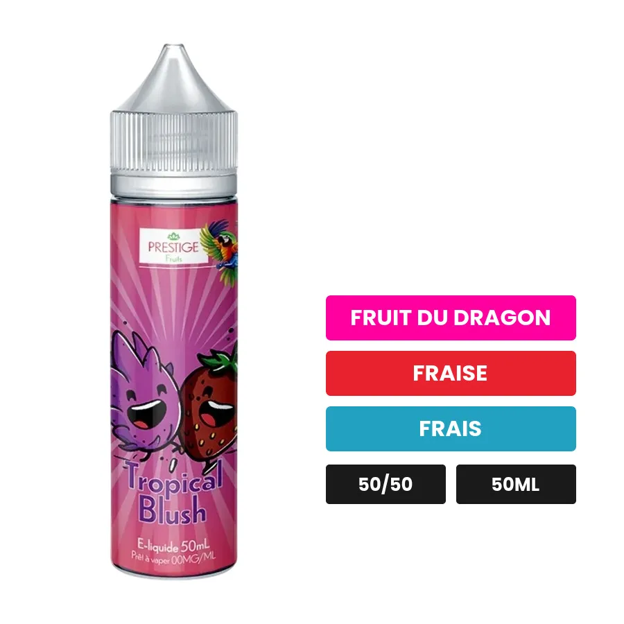 E-liquide Tropical Blush Oasis de Prestige Fruits, 50 ml, saveurs fruit du dragon, fraise et frais.
