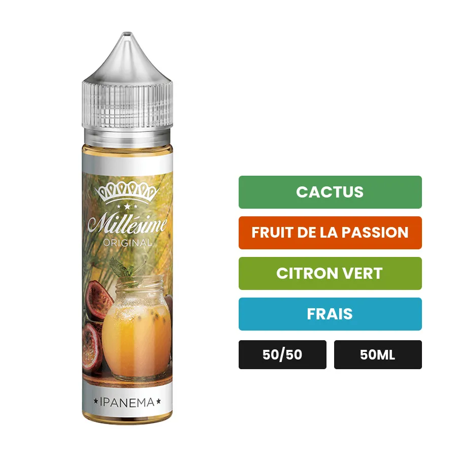 E-liquide Ipanema Millésime d'Original, 50 ml, saveurs cactus, fruit de la passion, citron vert et 1 autre.
