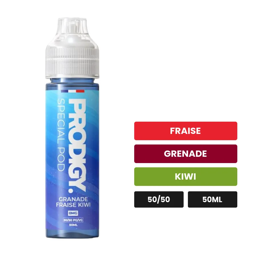 E-liquide Grenade Fraise Kiwi Vape Maker de Prodigy, 50 ml, saveurs fraise, grenade et kiwi.