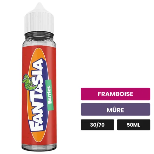 E-liquide Berries Fantasia de Liquideo, 50 ml, saveurs framboise et mûre.