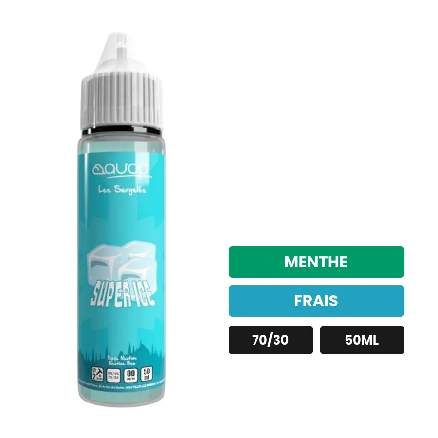 E-liquide Super Ice d'Avap, 50 ml, saveurs menthe et frais.
