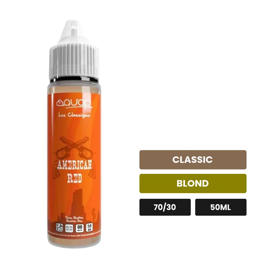 E-liquide American Red d'Avap, 50 ml, saveurs classic et blond.