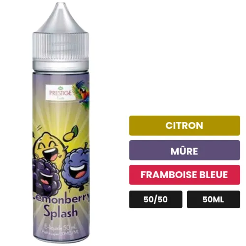E-liquide Lemonberry Splash Oasis de Prestige Fruits, 50 ml, saveurs citron, mûre et framboise bleue.