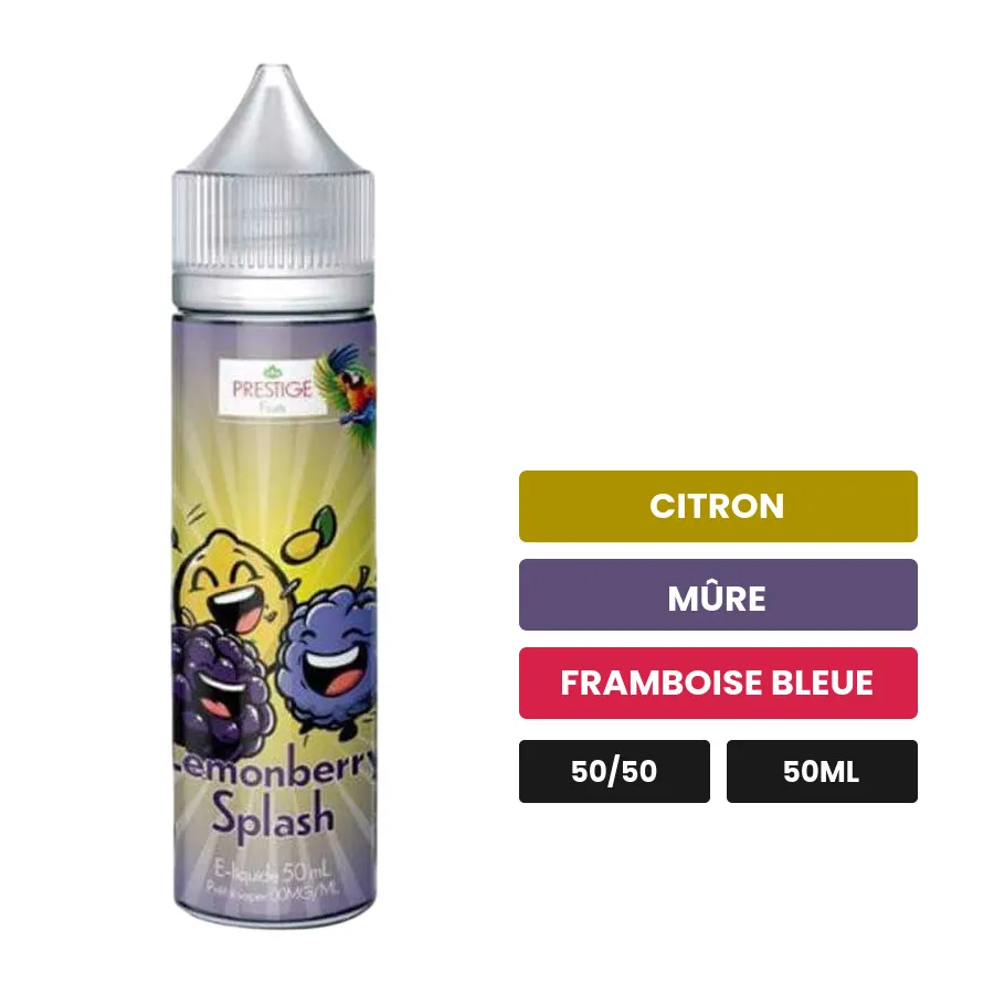 E-liquide Lemonberry Splash Oasis de Prestige Fruits, 50 ml, saveurs citron, mûre et framboise bleue.