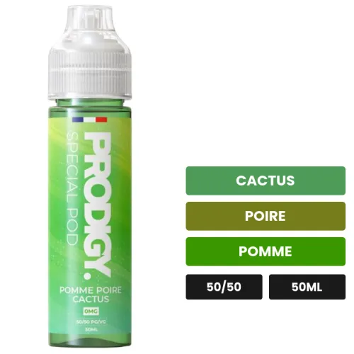 E-liquide Pomme Poire Cactus Vape Maker de Prodigy, 50 ml, saveurs cactus, poire et pomme.
