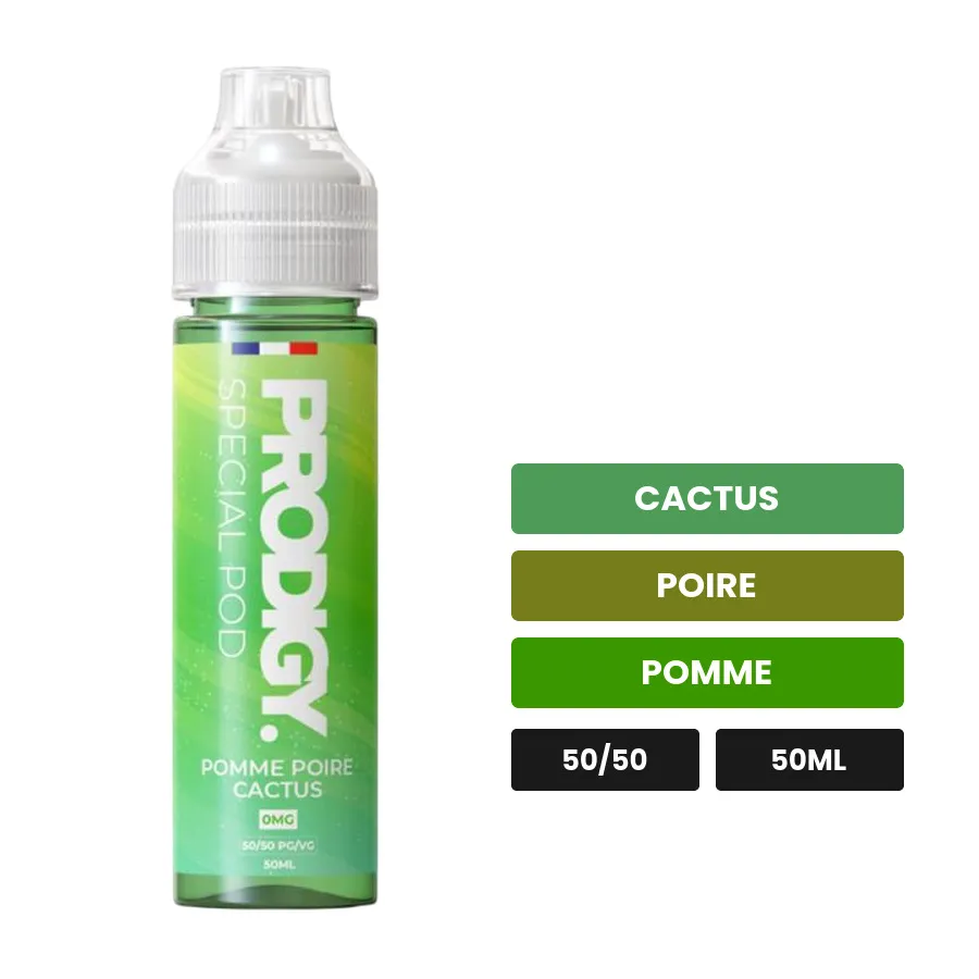 E-liquide Pomme Poire Cactus Vape Maker de Prodigy, 50 ml, saveurs cactus, poire et pomme.