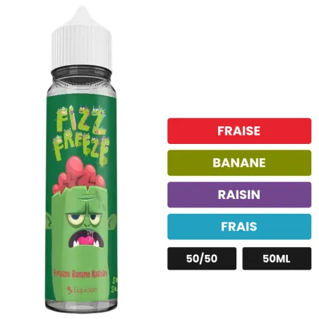 E-liquide Fraise Banane Raisin Fizz & Freeze de Liquideo, 50 ml, saveurs fraise, banane, raisin et 1 autre.