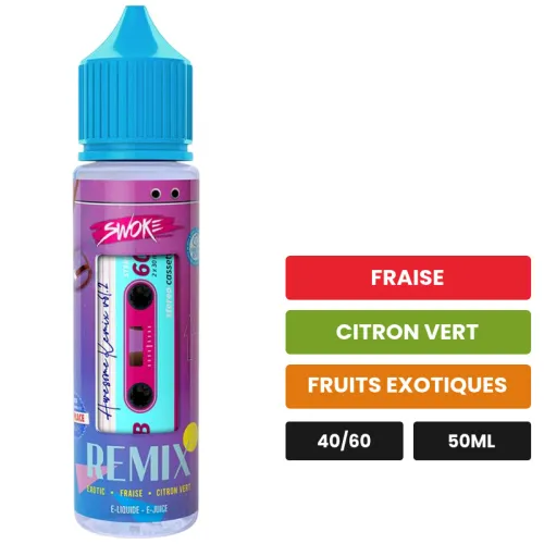 E-liquide Remix de Swoke, 50 ml, saveurs fraise, citron vert et fruits exotiques.