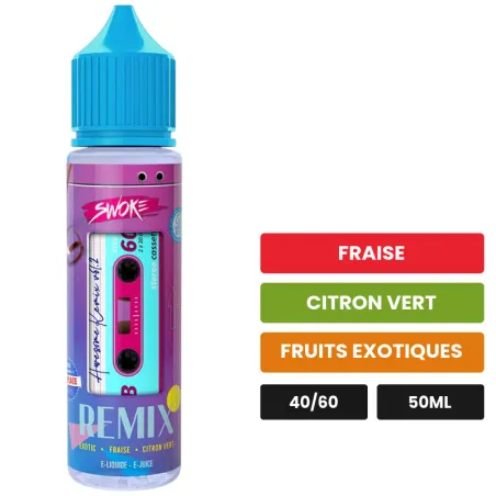 E-liquide Remix de Swoke, 50 ml, saveurs fraise, citron vert et fruits exotiques.