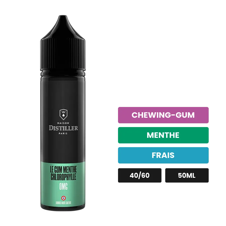 E-liquide Le Gum Menthe Chlorophylle de Maison Distiller, 50 ml, saveurs chewing-gum, menthe et frais.