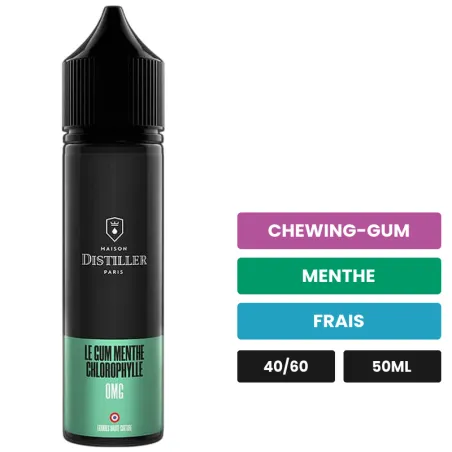 E-liquide Le Gum Menthe Chlorophylle de Maison Distiller, 50 ml, saveurs chewing-gum, menthe et frais.