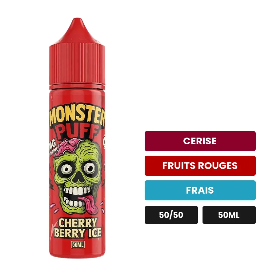 E-liquide Cherry Berry Ice de Monster Puff, 50 ml, saveurs cerise, fruits rouges et frais.