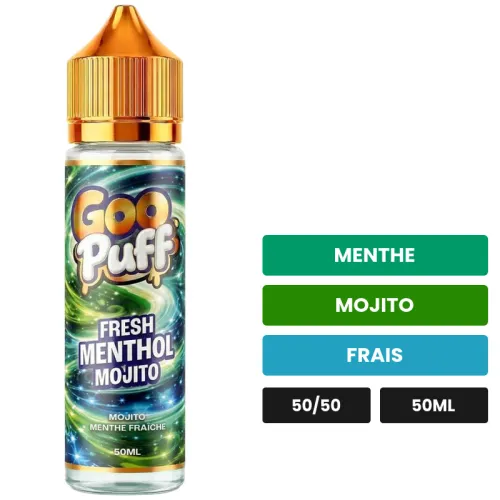 E-liquide Goo Puff Fresh Menthol Mojito de Goo Puff 50ml, 50 ml, saveurs menthe, mojito et frais.