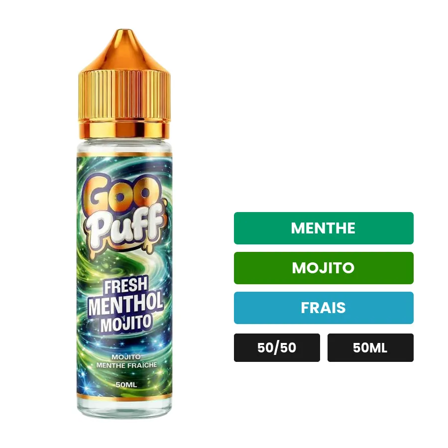 E-liquide Goo Puff Fresh Menthol Mojito de Goo Puff 50ml, 50 ml, saveurs menthe, mojito et frais.