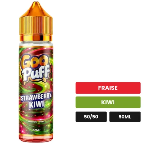 E-liquide Goo Puff Strawberry Kiwi de Goo Puff 50ml, 50 ml, saveurs fraise et kiwi.
